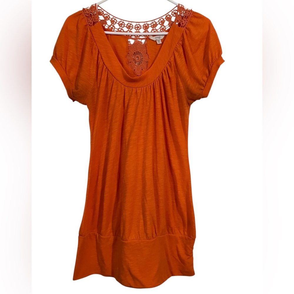 4/$20 Energie Orange Puff Sleeve Blouse with Ruched Embellishments